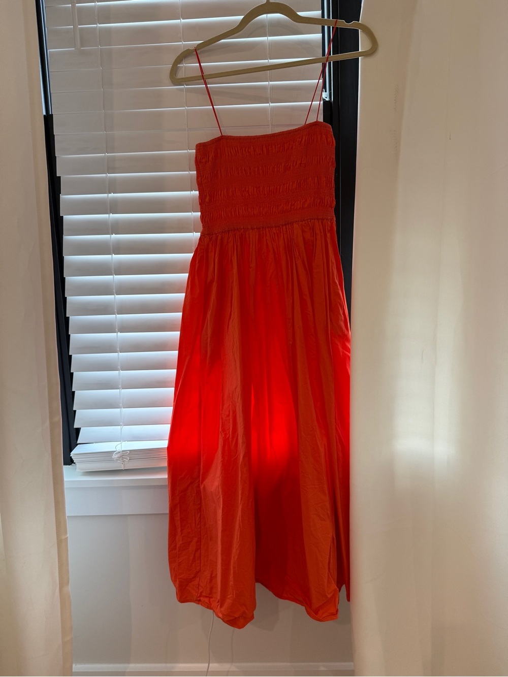 Lucca Couture Red Orange Midi Dress with Spaghetti Straps